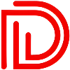 Red logo on a white background