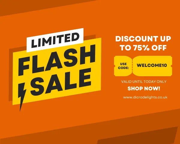 Flash sale promotion with discount details on an orange background
