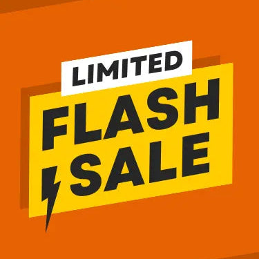 Flash sale promotion with discount details on an orange background