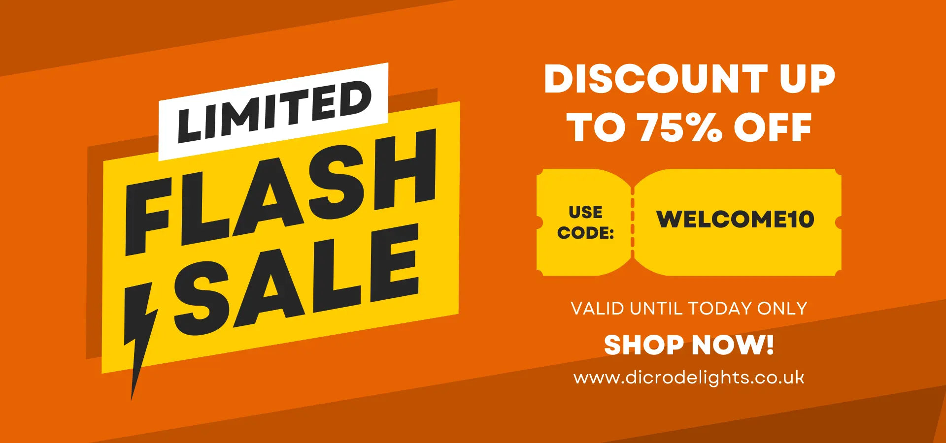 Flash sale banner with discount offer on an orange background
