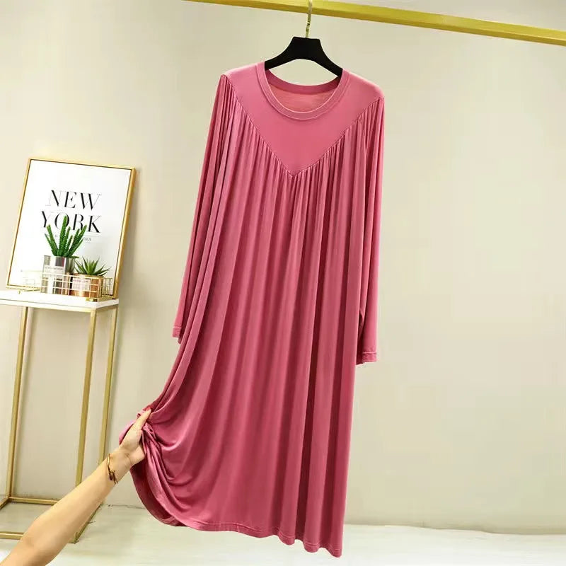 Casual Large Size Modal Cotton Nightgowns For Women Loose Long Sleeve Nightshirt Female Spring Autumn Winter Home Dresses