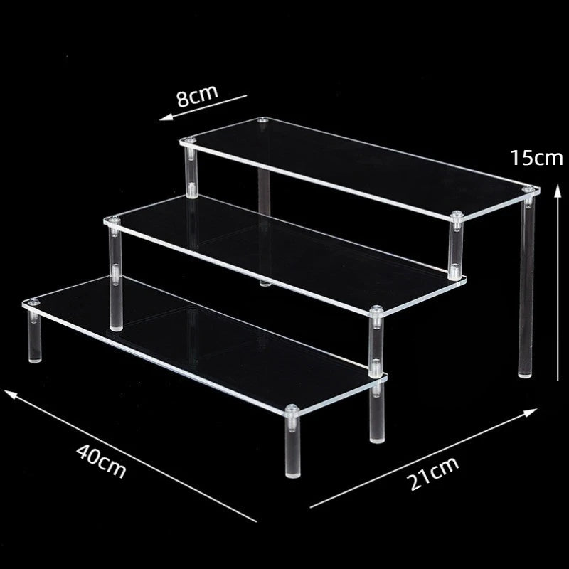 Display Riser Stand for Figures in Clear, Black or Wood Effect 3 tier 40x8cm