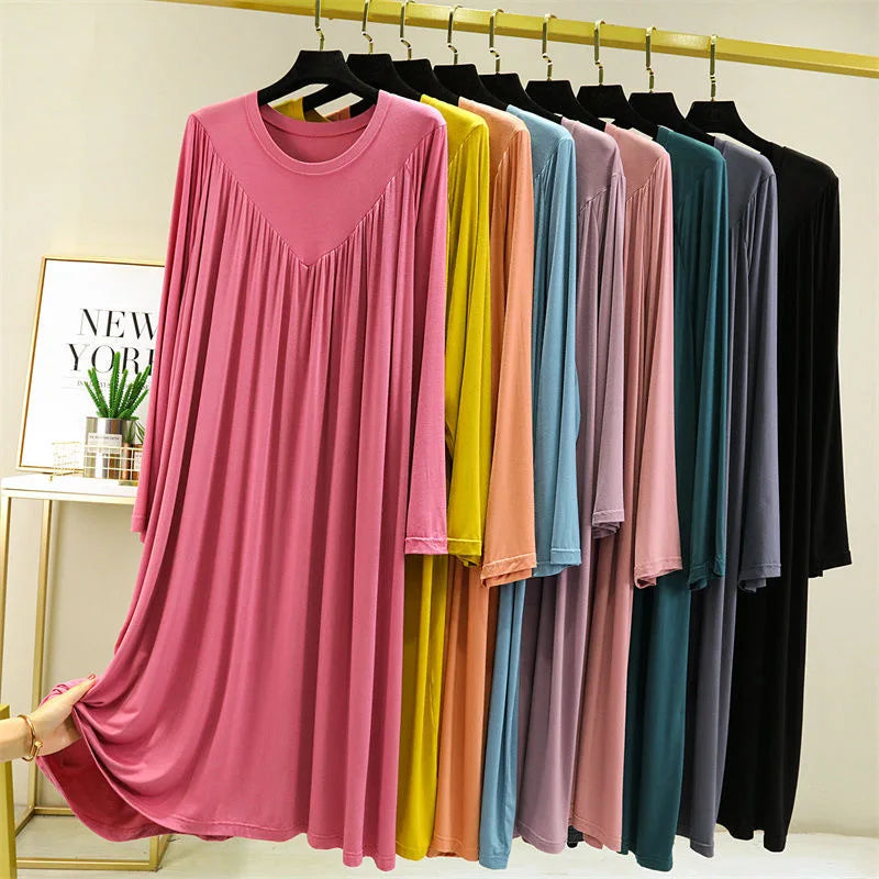 Casual Large Size Modal Cotton Nightgowns For Women Loose Long Sleeve Nightshirt Female Spring Autumn Winter Home Dresses