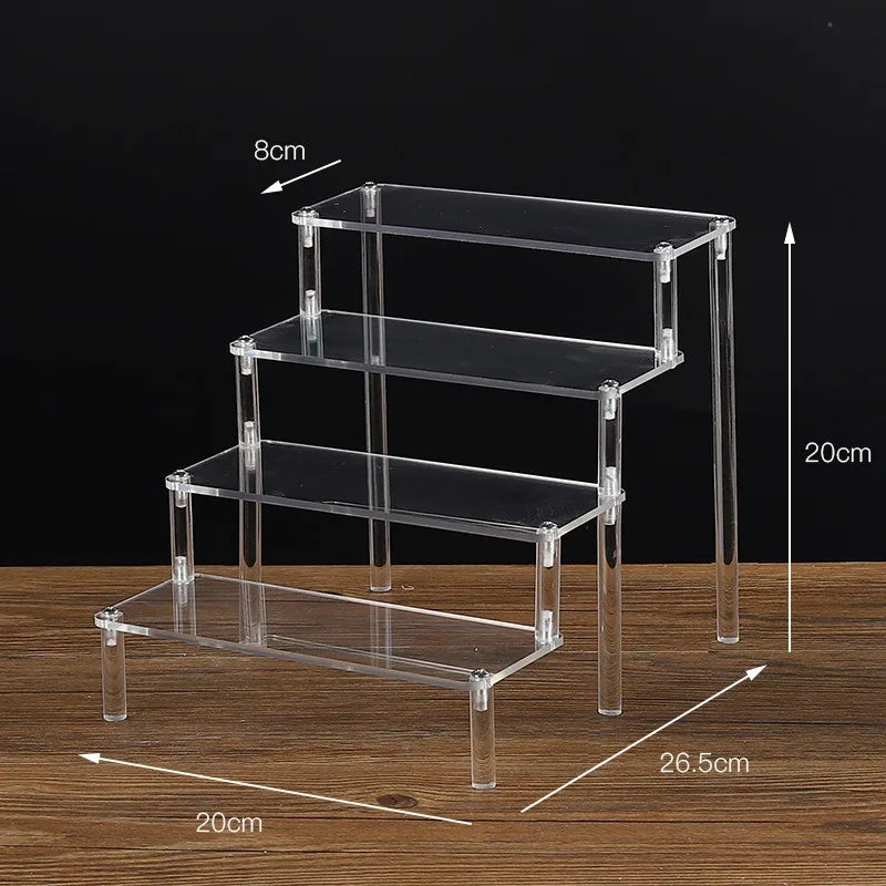 Display Riser Stand for Figures in Clear, Black or Wood Effect 4 tier 20x8cm