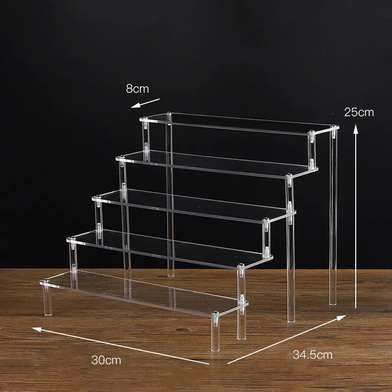 Display Riser Stand for Figures in Clear, Black or Wood Effect 5 tier 30x8cm