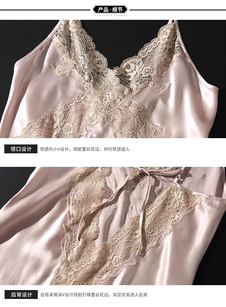 Kimono & Robe Nightgown Female 100% Silk Two-piece Set Sleepwear New Silk Pajamas Women Pyjamas Female Summer Sexy Nightdres