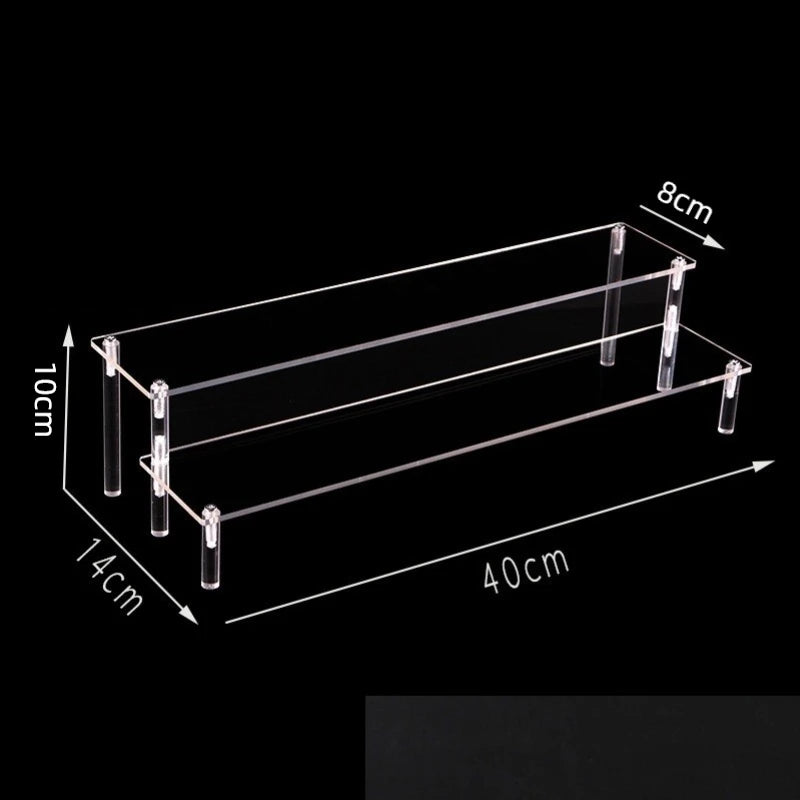 Display Riser Stand for Figures in Clear, Black or Wood Effect 2 tier 40x8cm