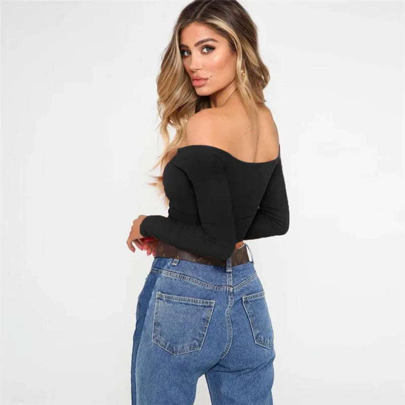 Off Shoulder Long Sleeve Top Women – Sexy Club Tee