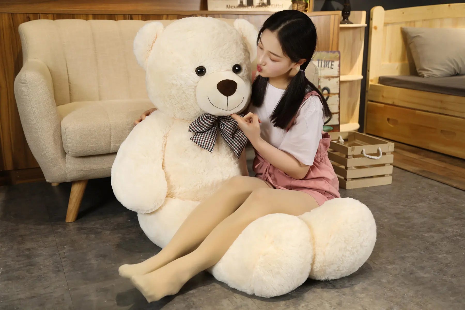 Giant 105cm Soft Teddy Bear Plush Toys White&Pink&Brown Bear Super Big Hugging Pillow Animal Cushion Children Birthday Gift