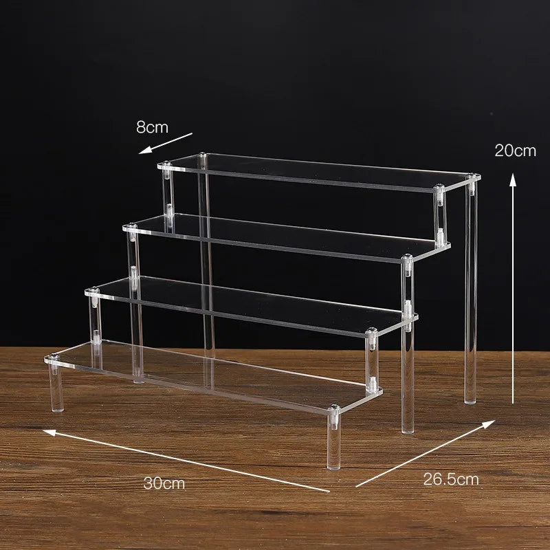 Display Riser Stand for Figures in Clear, Black or Wood Effect 4 tier 30x8cm