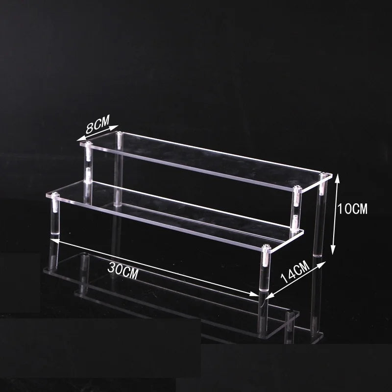 Display Riser Stand for Figures in Clear, Black or Wood Effect 2 tier 30x8cm