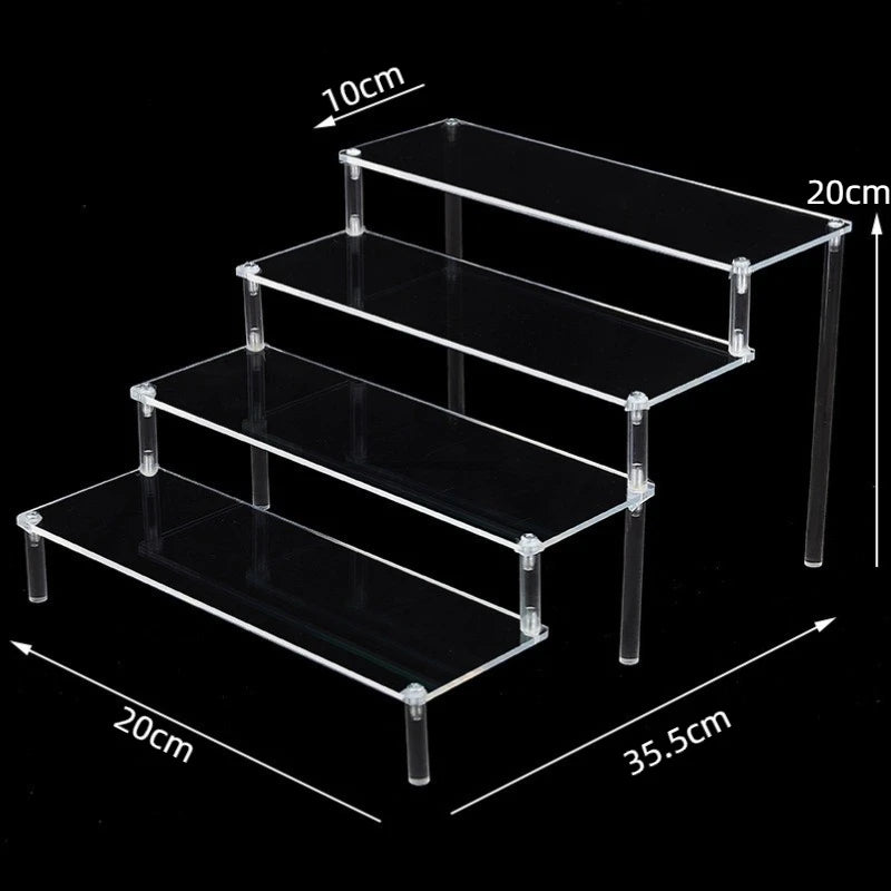 Display Riser Stand for Figures in Clear, Black or Wood Effect 4 tier 20x10cm