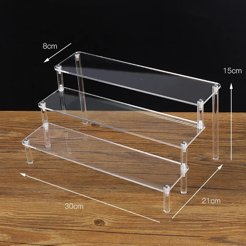 Display Riser Stand for Figures in Clear, Black or Wood Effect 3 tier 30x8cm