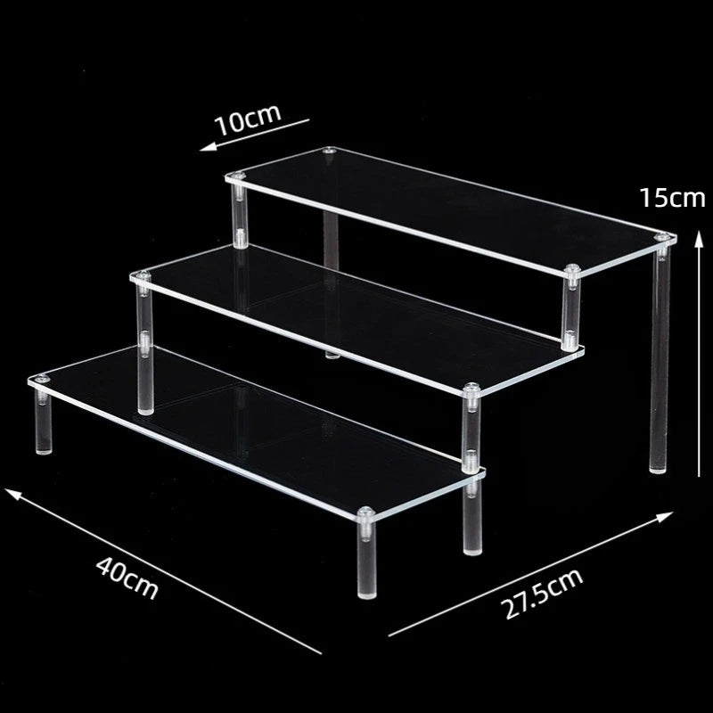 Display Riser Stand for Figures in Clear, Black or Wood Effect 3 tier 40x10cm