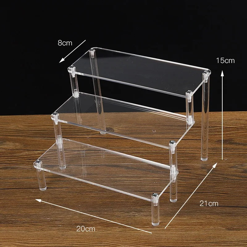 Display Riser Stand for Figures in Clear, Black or Wood Effect 3 tier 20x8cm