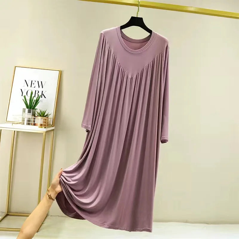 Casual Large Size Modal Cotton Nightgowns For Women Loose Long Sleeve Nightshirt Female Spring Autumn Winter Home Dresses purple