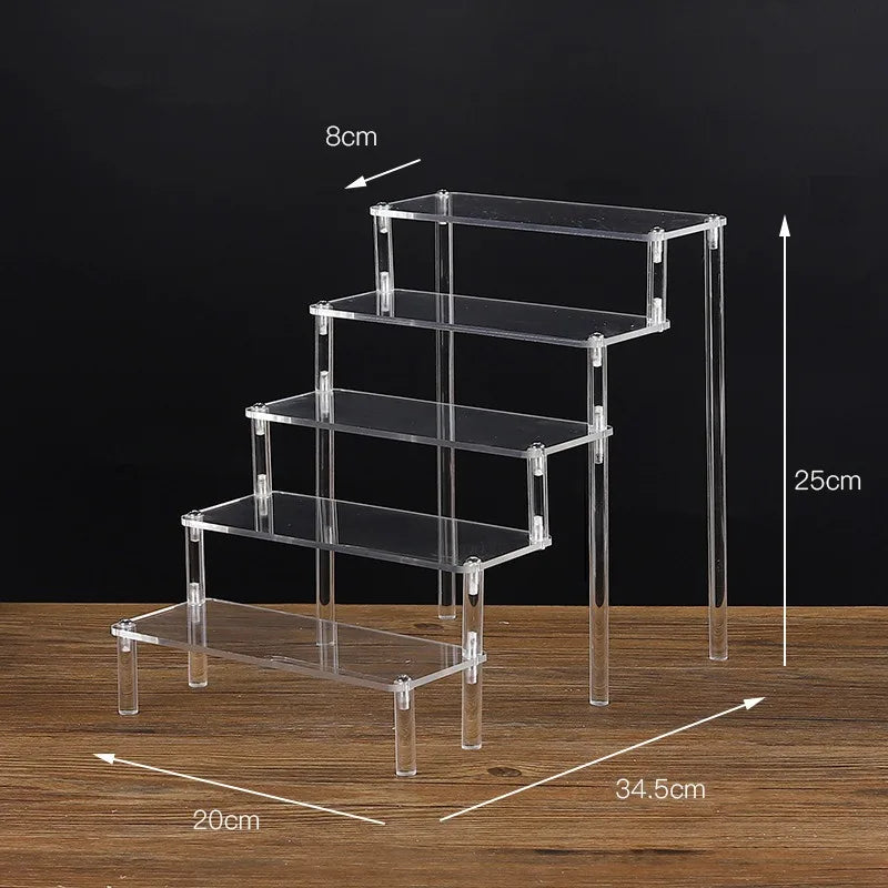 Display Riser Stand for Figures in Clear, Black or Wood Effect 5 tier 20x8cm