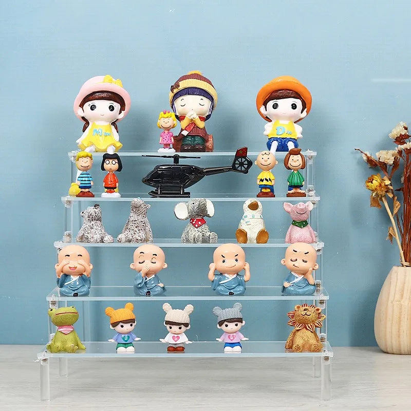 Tiered Display Stand for Figures with Clear or Wood Effect Shelves