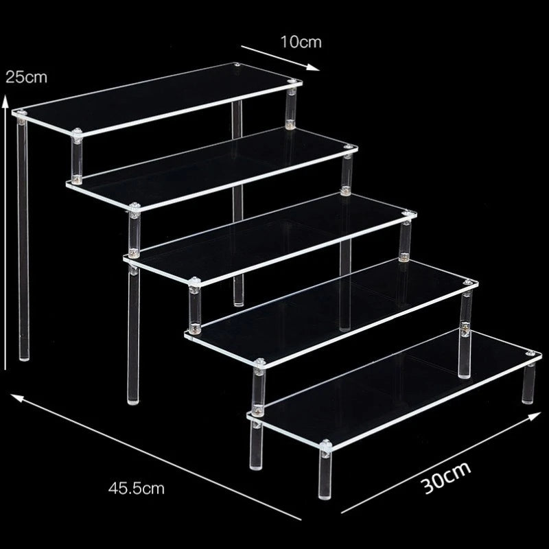 Display Riser Stand for Figures in Clear, Black or Wood Effect 5 tier 30x10cm