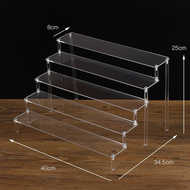 Display Riser Stand for Figures in Clear, Black or Wood Effect 5 tier 40x8cm