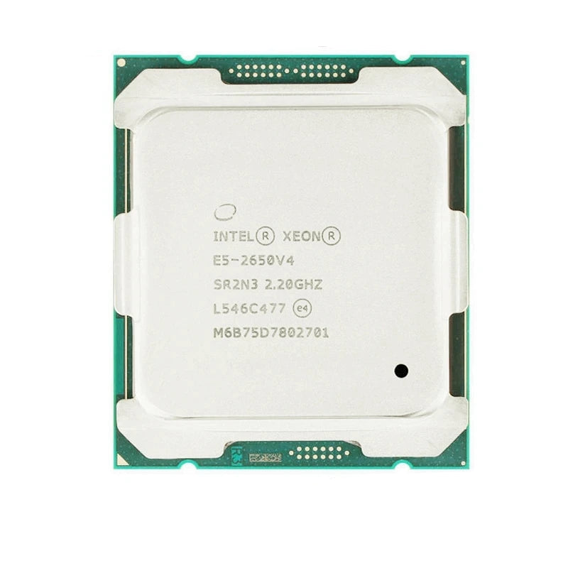Intel Xeon E5 2650 V4 SR2N3 12-core 24-thread LGA2011-3 CPU processor with 2.2GHz base clock displayed on white background.