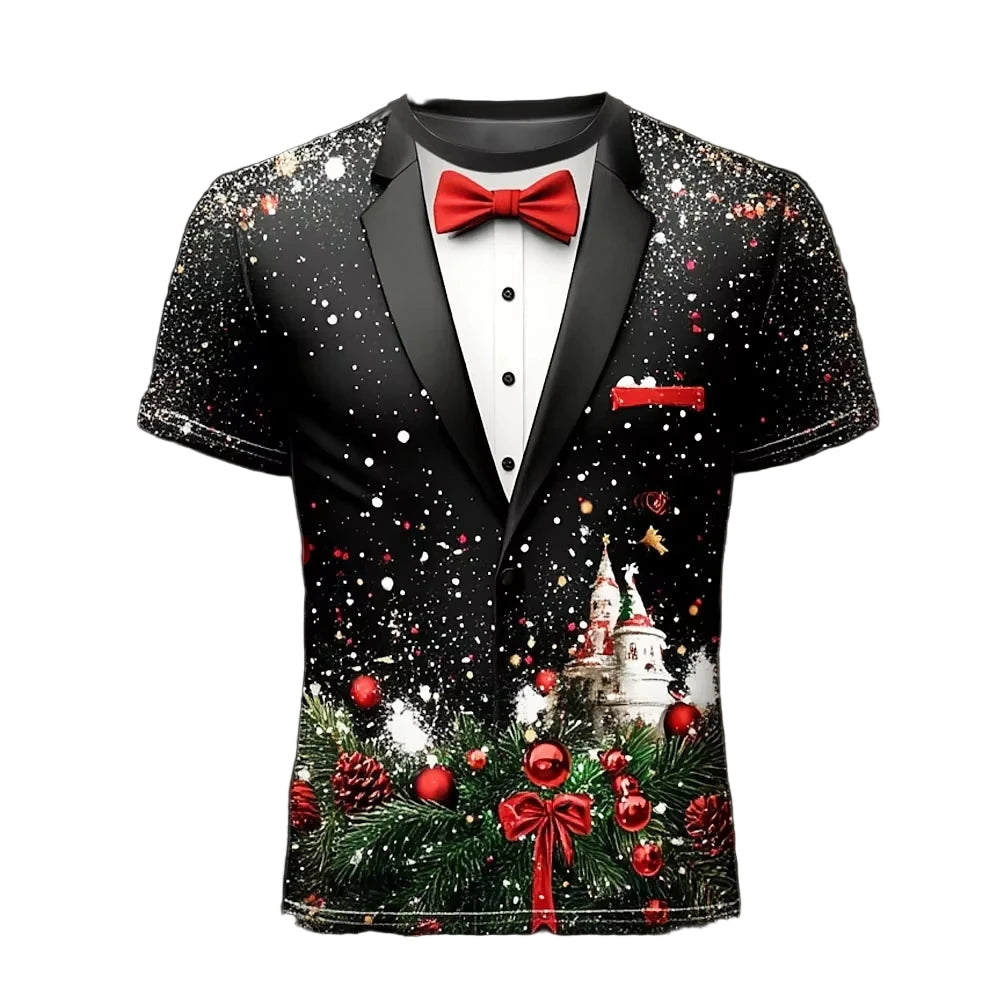 Men’s Christmas 3D printed short-sleeve T-shirt in lightweight breathable polyester with festive streetwear design
