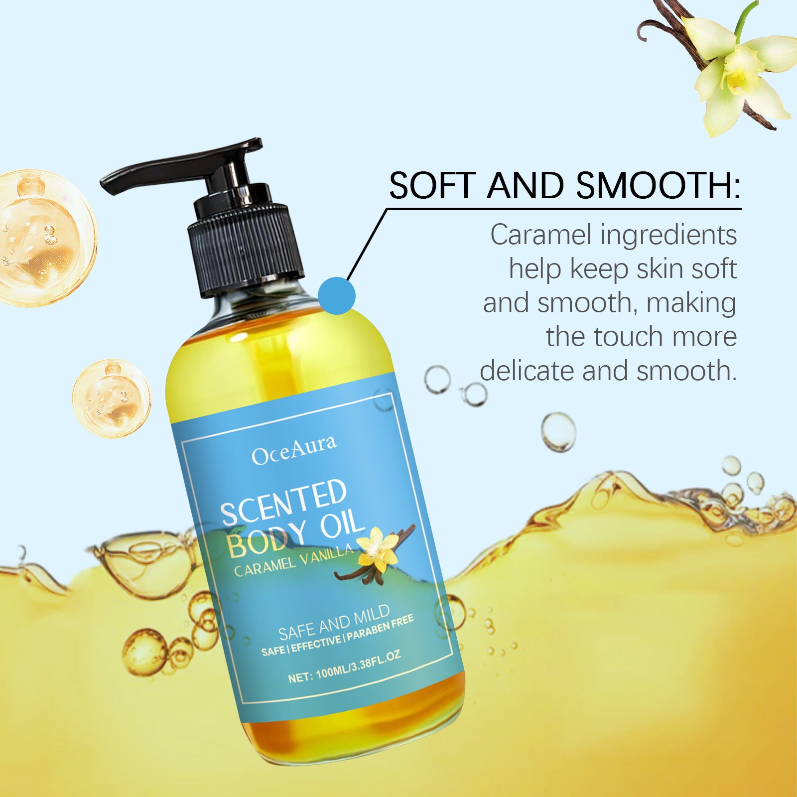 Vanilla Body Massage Oil for Deep Hydration & Stress Relief – Glowing, Smoothing, Muscle Relaxing Moisturizer (100ml)