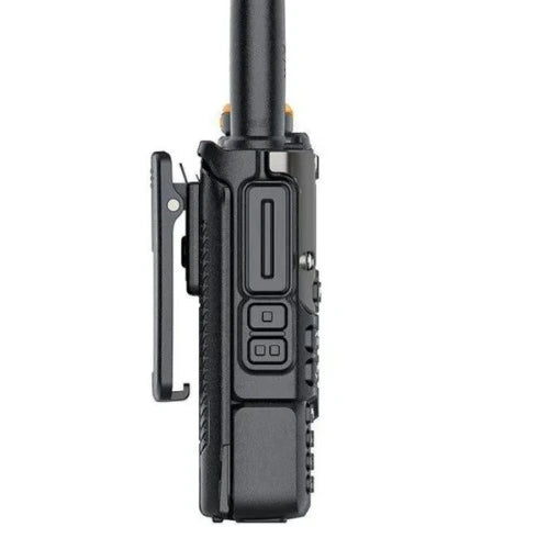 Black walkie talkie on a white background