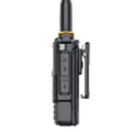 Black walkie-talkie with a clip on a white background