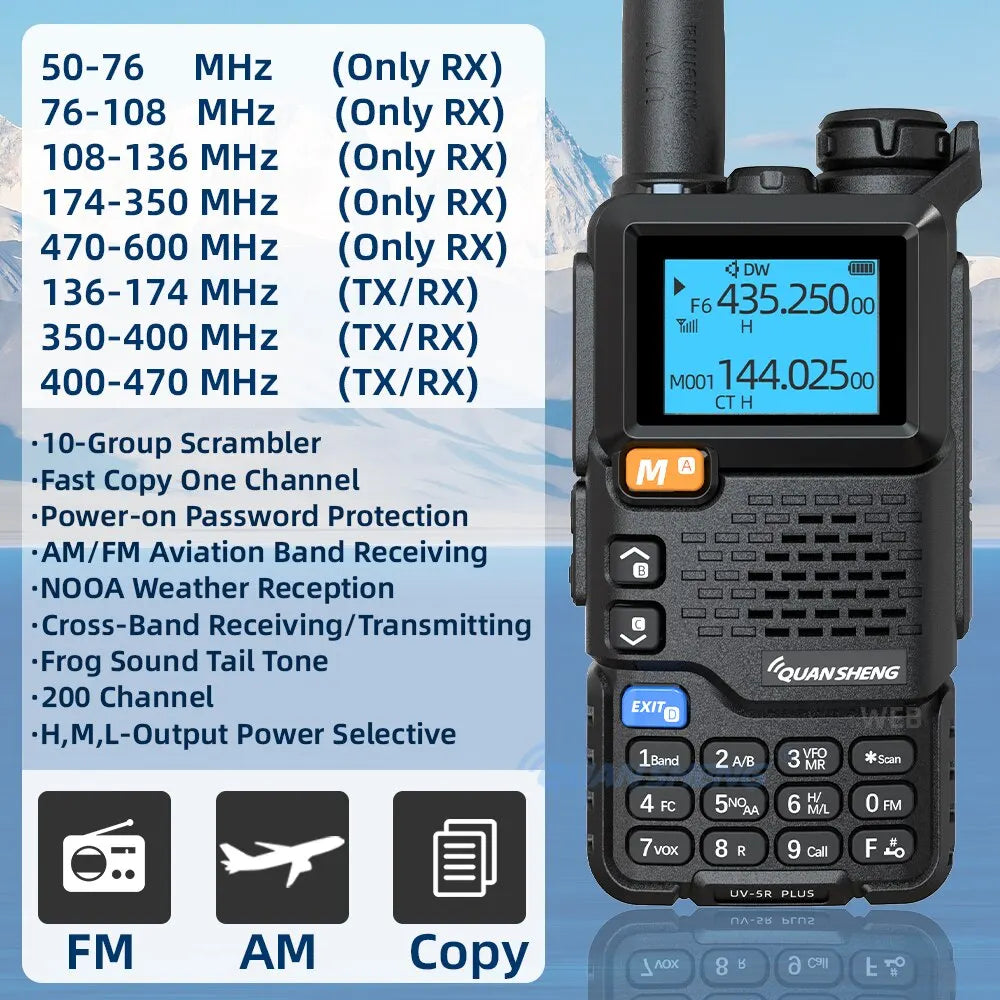Quansheng UV-5R Plus dual band UHF VHF walkie talkie with LCD screen and long antenna