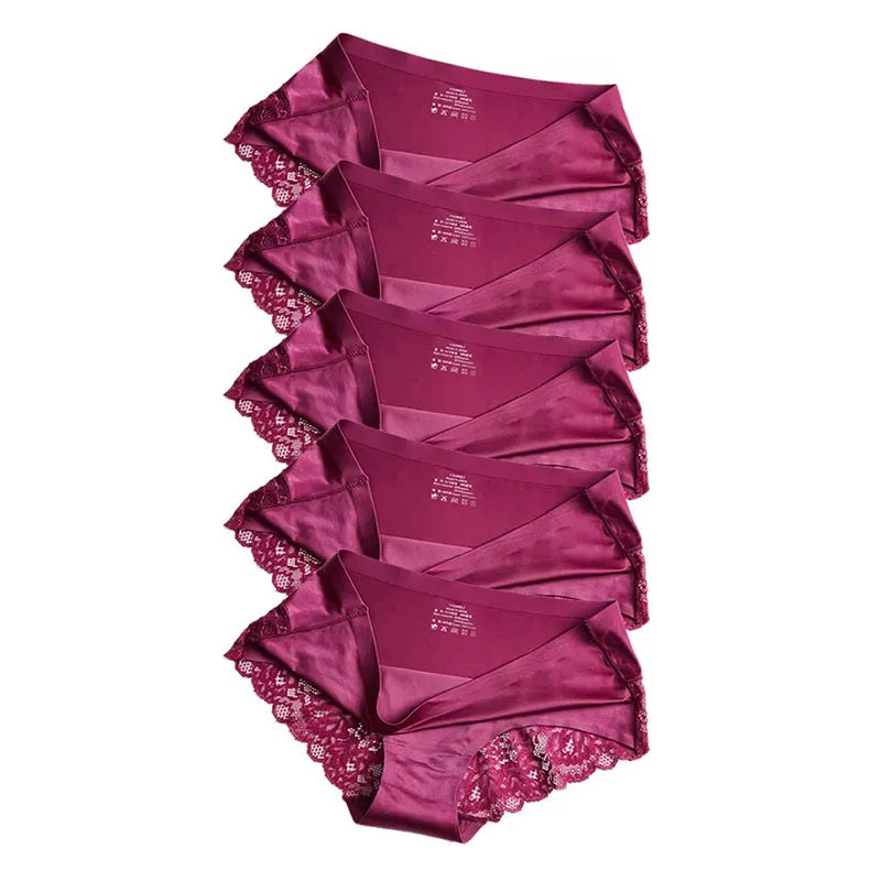 1/5/10Pcs Seamless Women Hollow Out Panties Set Underwear Comfort Lace Briefs Low Rise Female Sport Panty Soft Lady Lingerie purple-5pcs As shown