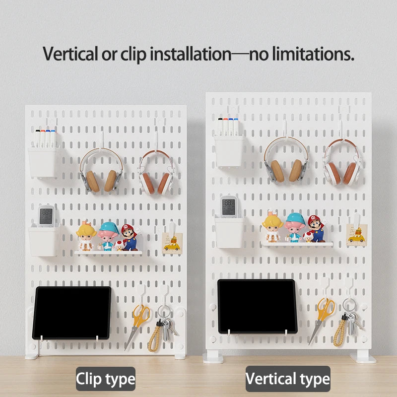 No-Drill Clamp-On Standing Pegboard Storage Organizer, Desktop Rack with DIY Accessories, Office Desk Stationery Holder