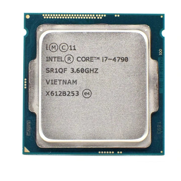 Intel Core i7-4790 CPU on a blue background with branding and text at the bottom.