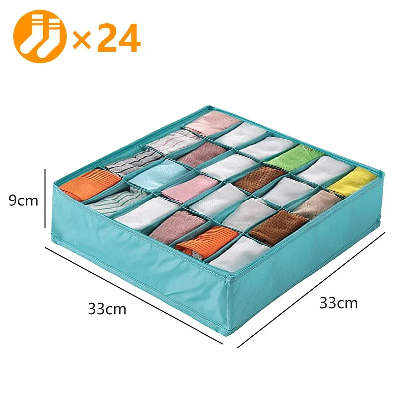 Fabric Bra Drawer Organiser for Sports Bras Socks and Underwear 24grids-green