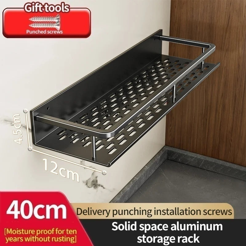 Aluminum Kitchen Shelf Wall Mounted Spice Organizer Rust and Moisture Resistant Bathroom Toiletries Storage Racks 12 black 40cm