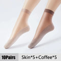 1/10Pairs Womens Anti-Slip Cotton Sock Thin Socks Casual Non-Slip Bottom Splice Spring-Autumn Transparent Ladies Breathable Sock 5Skin 5Coffee One Size