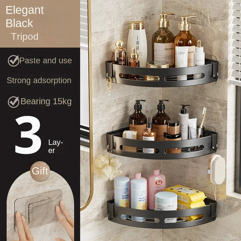 1/2/3pcs Plastic Bathroom Storage Rack Shampoo Holder Adhensive Shower Caddy Shelves Storage No Drill Shelf Corner Towel Shelves 3PCS