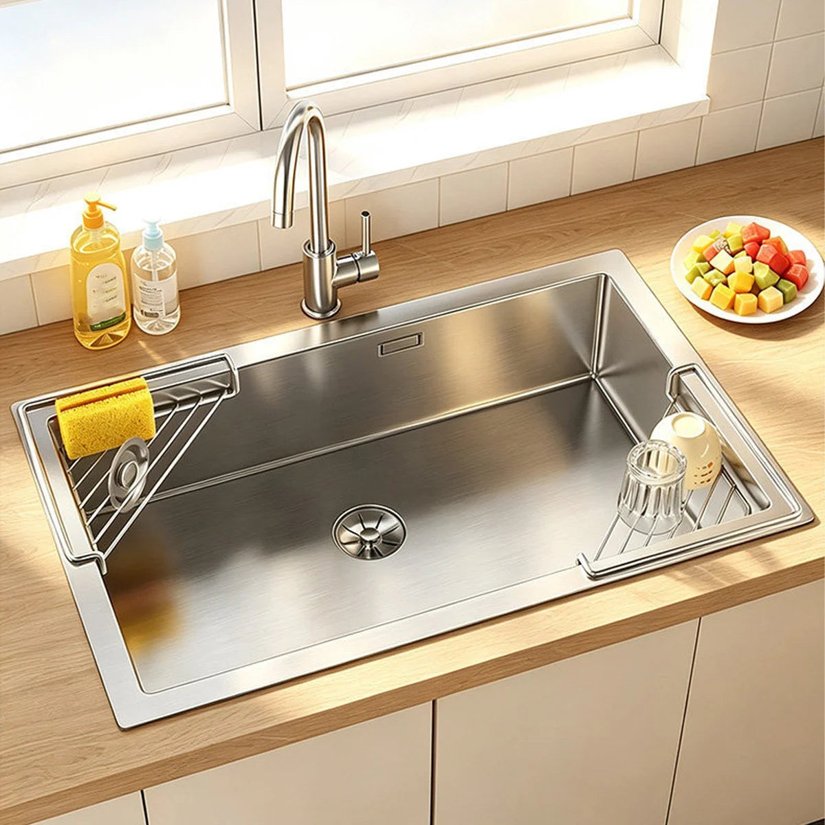 1pcs Stainless Steel Sink Caddy Triangle Corner Storage Rack Sponge Dish Cloth Holder Drainer No Drill RV Kitchen Accessories