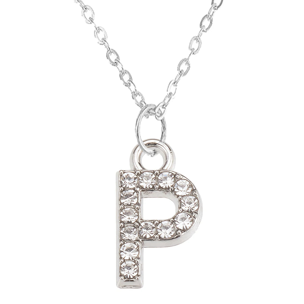Fashion Shining A-Z Letter Pendant Charm Necklace 26 Initial Alphabet Name Clavicle Chain Party Valentine's Day Jewelry Gift P
