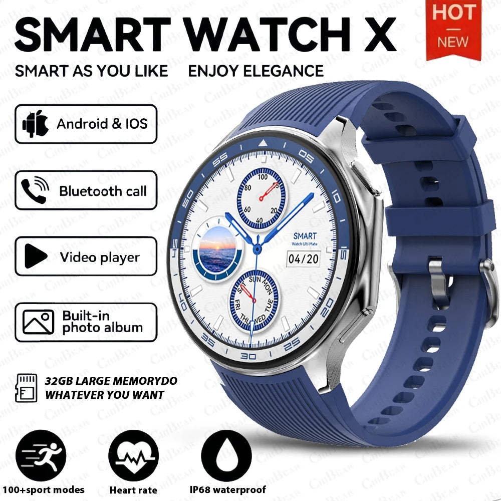 OPPO Watch X Bluetooth Call Smartwatch AMOLED HD Waterproof Men's Sports Watch 3D Visual Surround 4GB RAM Video Playback Watch blue