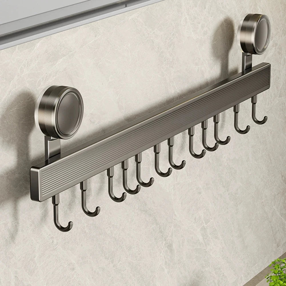 Kitchen Utensil Hook Rail with Movable Hooks for Wall Storage