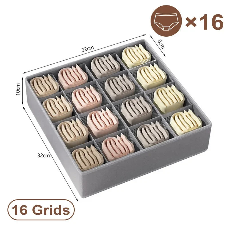 Fabric Bra Drawer Organiser for Sports Bras Socks and Underwear 16grids-gray