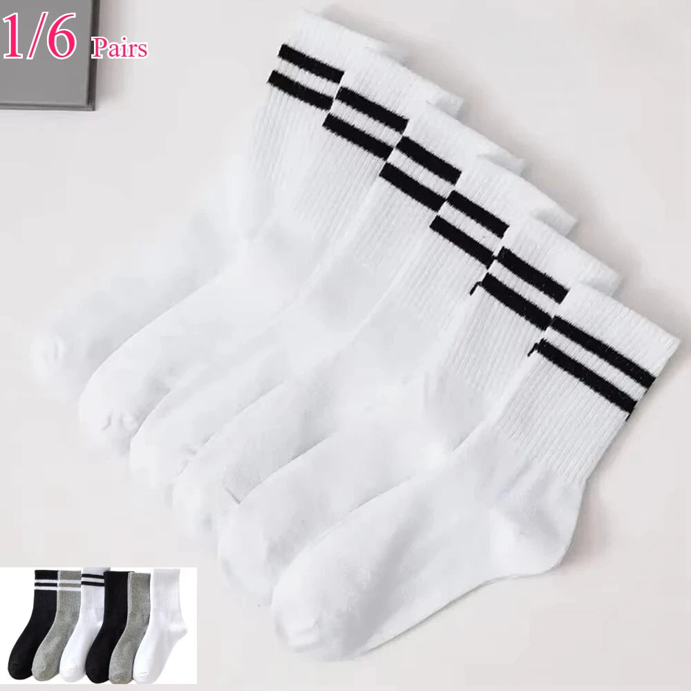 1/6 Pairs Women Mid-Tube Socks Solid Colour Autumn Winter Breathable Comfortable Sport Sweat Absorbent Man And Women's Socks