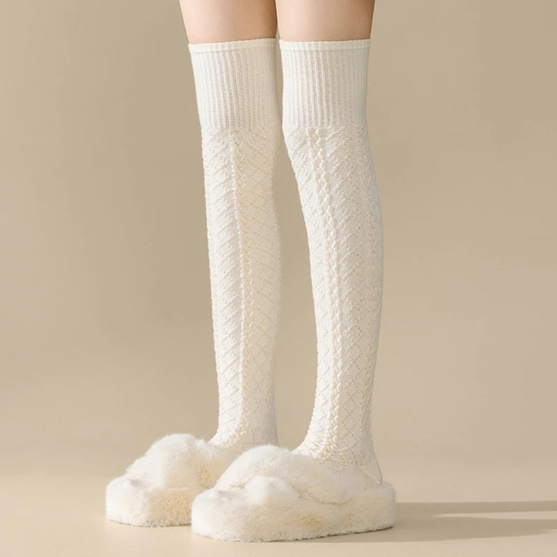 1 Pairs Autumn Winter Women's Wool Blended Knee High Socks Thick Warm Soft Comfortable Fashionable Women Casual Long Tube Socks