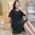 Sexy Nightwear Women Icy Floral Pattern Women Pajamas Dress Butterfly Print Student Sleepwear O- Neck Lace Mid-Length Nightgown Black Average(45-72.5kg)