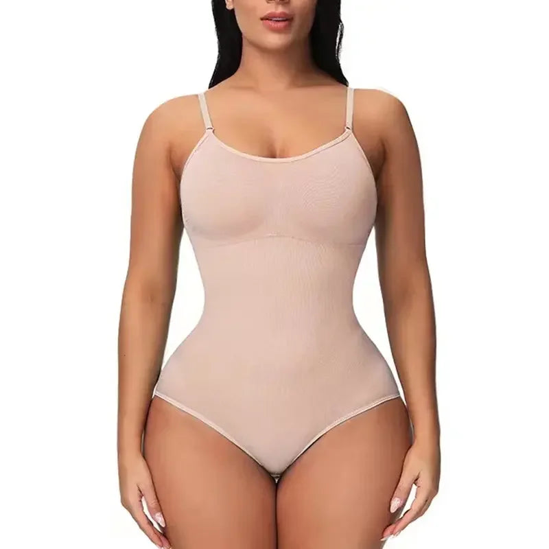 1 Piece Solid Seamless Brief Shaping Shapewear Bodysuit, Tummy Control Butt Lifting Slimmer Body Shaper, Women's Underwear apricot