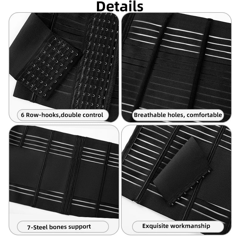7-Bone Waist Trainer Corset Shapewear Women 6-Row Hook and Eye Closure Double Tummy Control Breathable Body Shaper