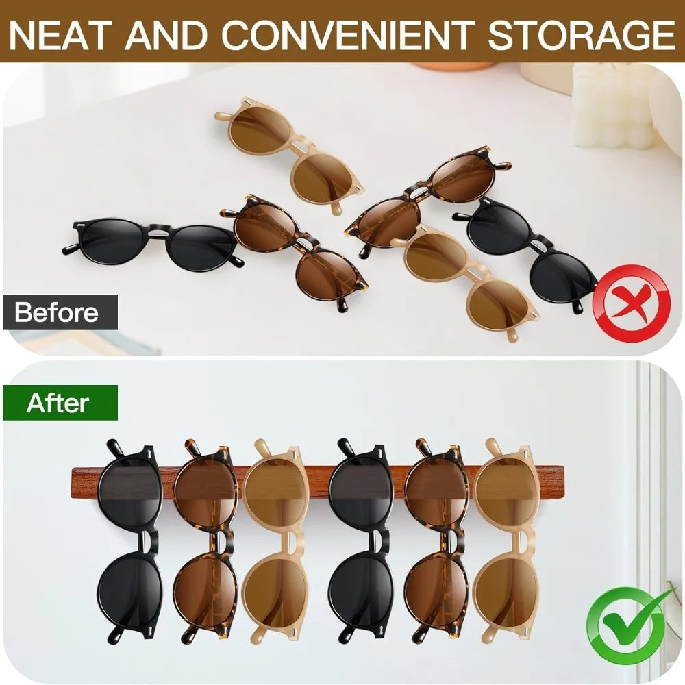 Solid Wood Wall Mounted Sunglasses Holder for Bedroom Storage