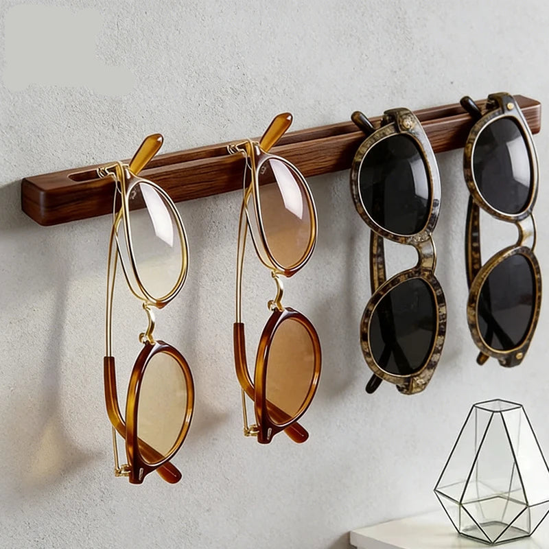 Wooden Wall Mounted Sunglasses Holder, No Drill Glasses Display Rack