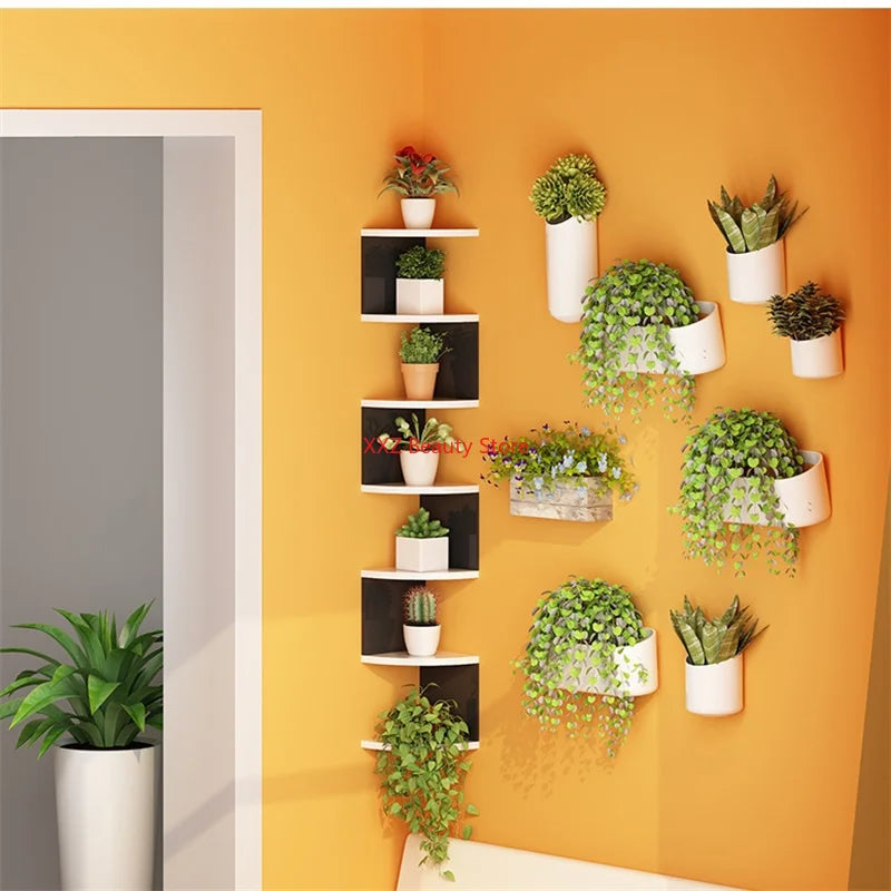 No Drill Wall Mounted Corner Shelf, 2 or 5 Tier, Black or White